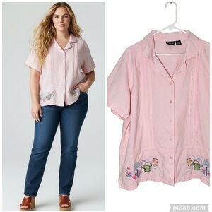 VINTAGE 90s BOBBIE BROOKS Embroidered Garden & Birdhouse Sequin Top